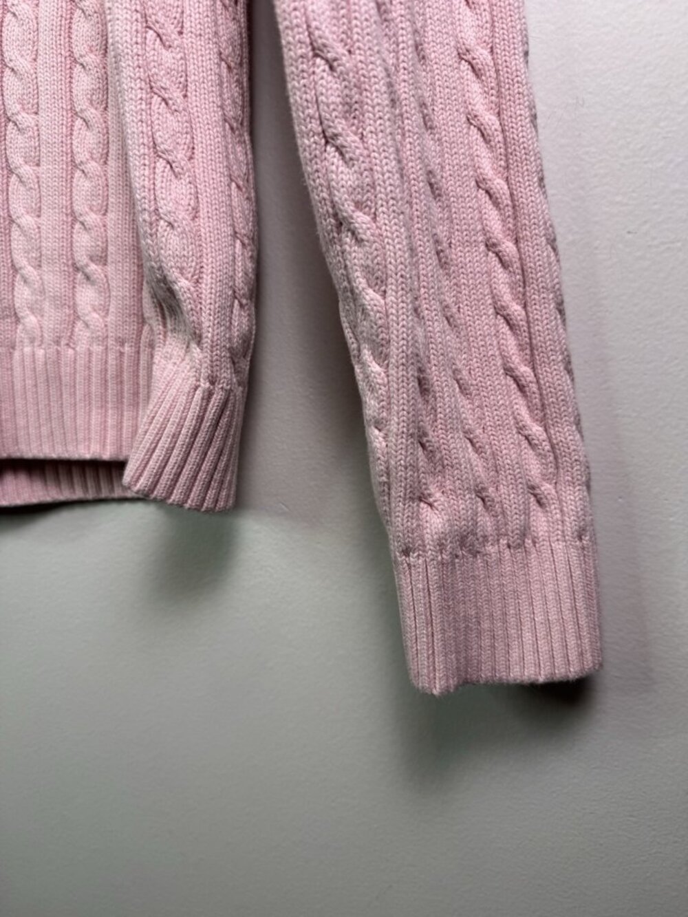 VTG Ralph Lauren Womens Cotton Cable Knit Crew Neck Sweater RLL Logo Pink L - Picture 8 of 14
